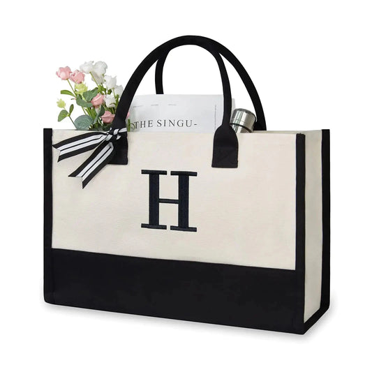 Personalized Initial Canvas Monogrammed Gift Tote Bag